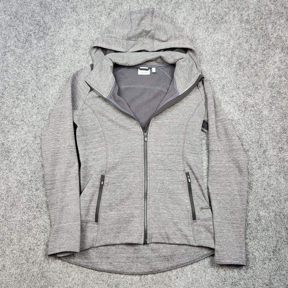Athleta Stronger Hoodie Womens Small Gray Zip Fleece Lined‎ Sweatshirt Jacket